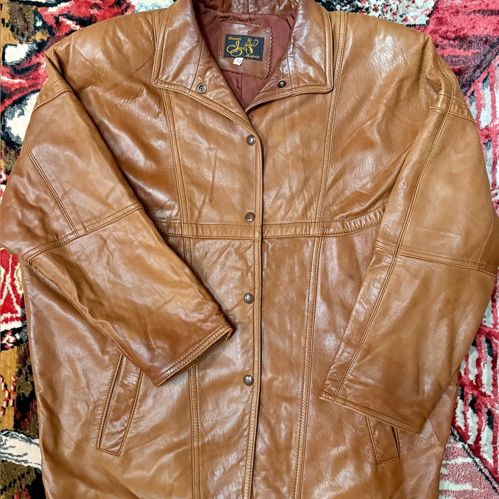 Creation Jez Montreal vintage 90s brown leather jacket SZ 11 / XL Made in Canada